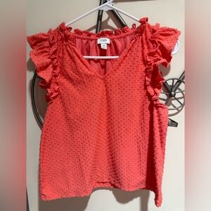 J. Crew Women's Vibrant Coral Ruffle Textured Sleeveless Blouse, Size M